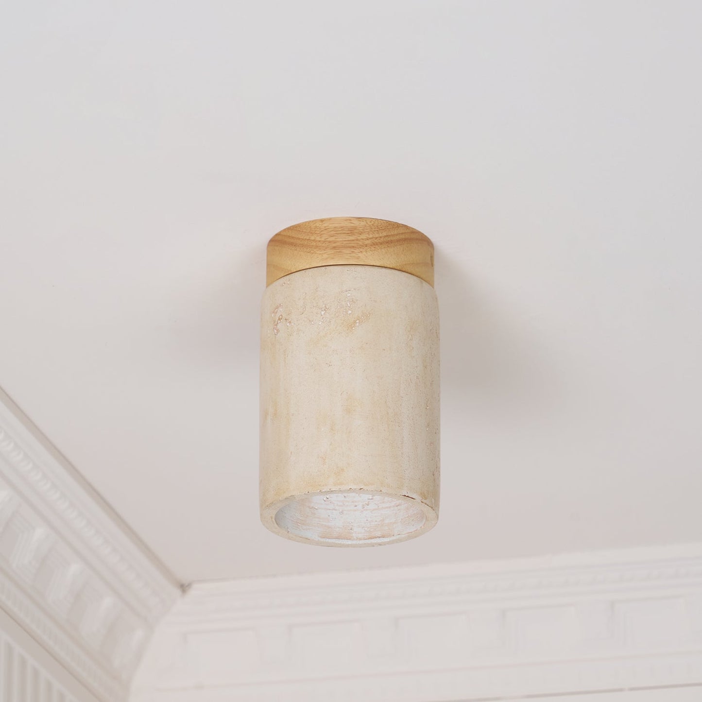 Terra Ceiling Light | Yellow Travertine Shade | Walnut Wood Base