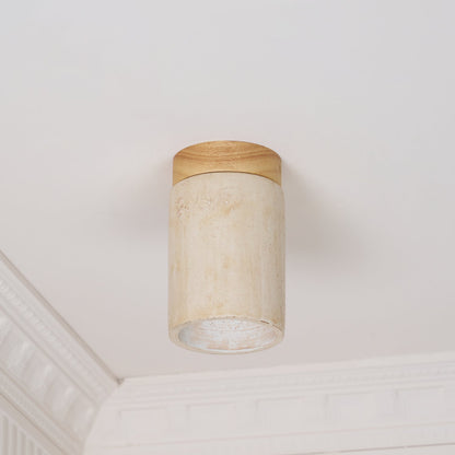 Terra Ceiling Light | Yellow Travertine Shade | Walnut Wood Base
