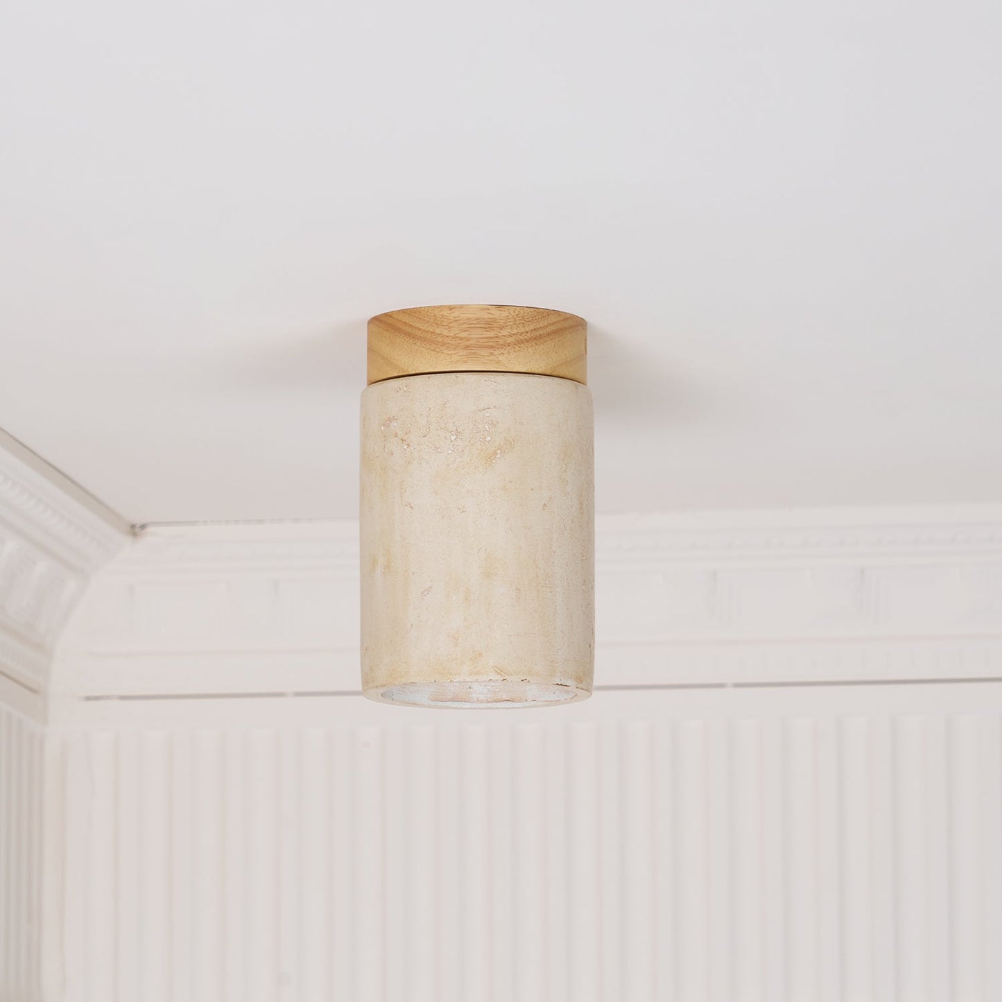 Terra Ceiling Light | Yellow Travertine Shade | Walnut Wood Base