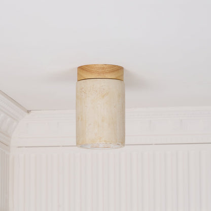 Terra Ceiling Light | Yellow Travertine Shade | Walnut Wood Base