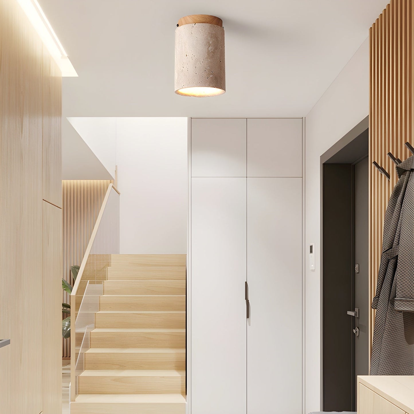 Terra Ceiling Light | Yellow Travertine Shade | Walnut Wood Base