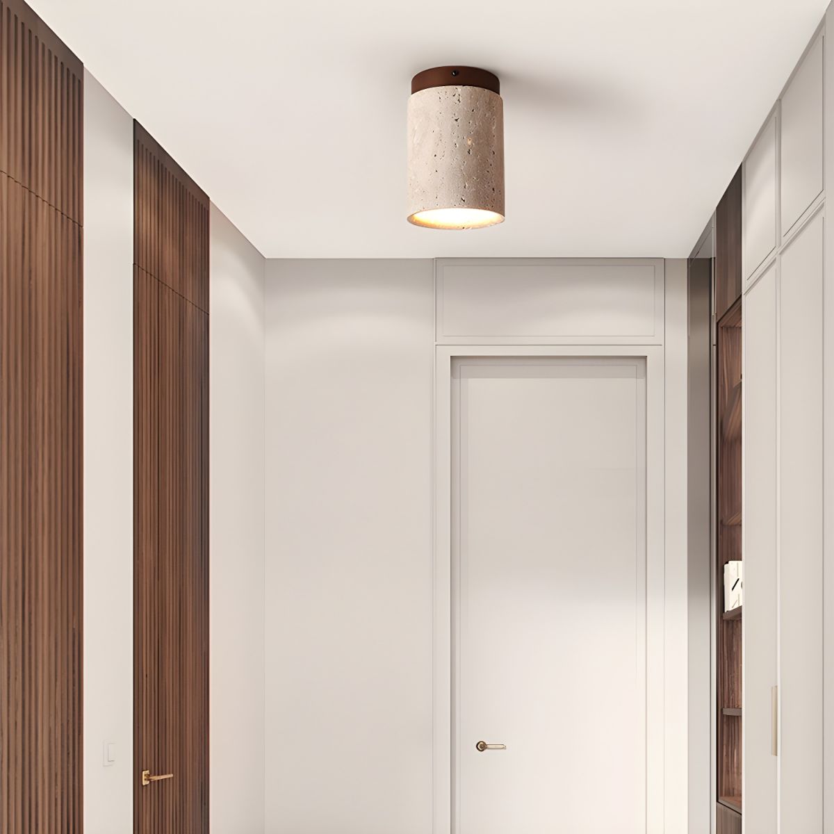 Terra Ceiling Light | Yellow Travertine Shade | Walnut Wood Base