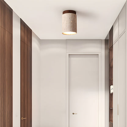 Terra Ceiling Light | Yellow Travertine Shade | Walnut Wood Base