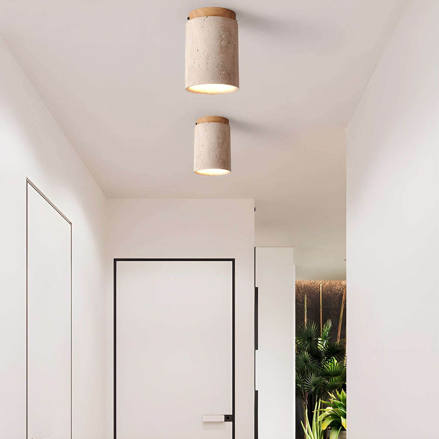 Terra Ceiling Light | Yellow Travertine Shade | Walnut Wood Base