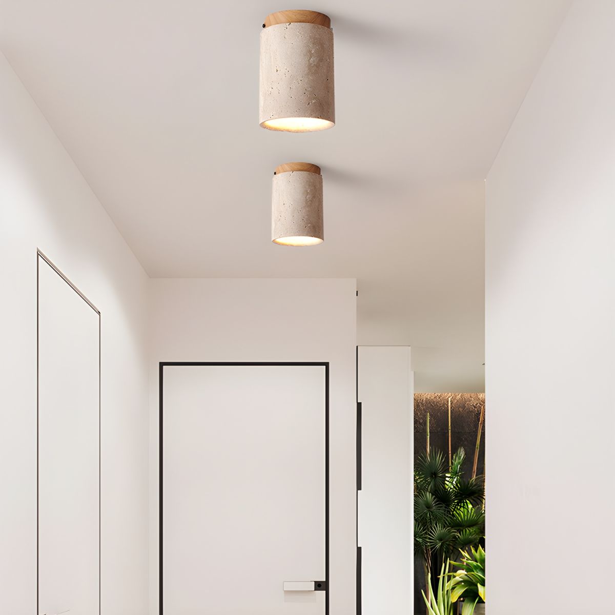 Terra Ceiling Light | Yellow Travertine Shade | Walnut Wood Base