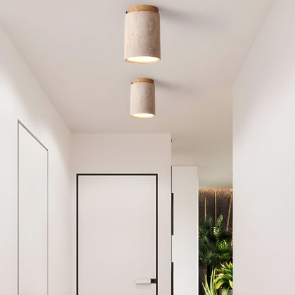 Terra Ceiling Light | Yellow Travertine Shade | Walnut Wood Base