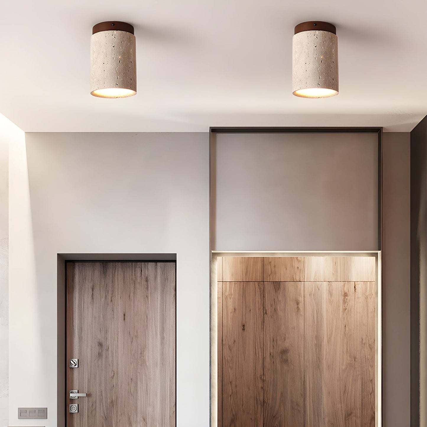 Terra Ceiling Light | Yellow Travertine Shade | Walnut Wood Base