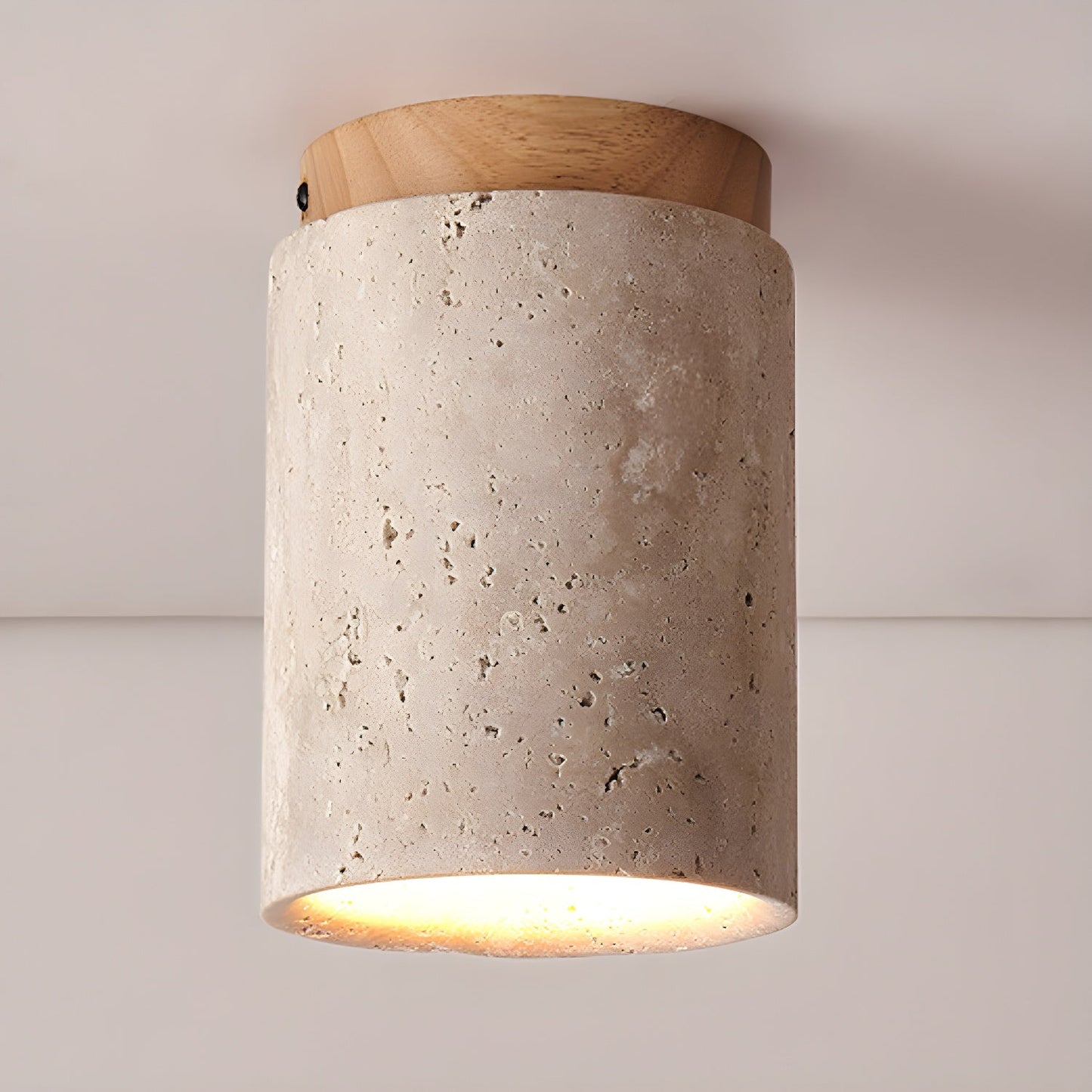 Terra Ceiling Light | Yellow Travertine Shade | Walnut Wood Base