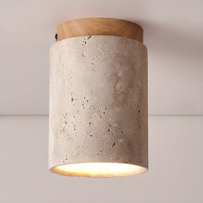 Terra Ceiling Light | Yellow Travertine Shade | Walnut Wood Base
