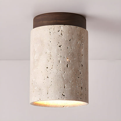 Terra Ceiling Light | Yellow Travertine Shade | Walnut Wood Base