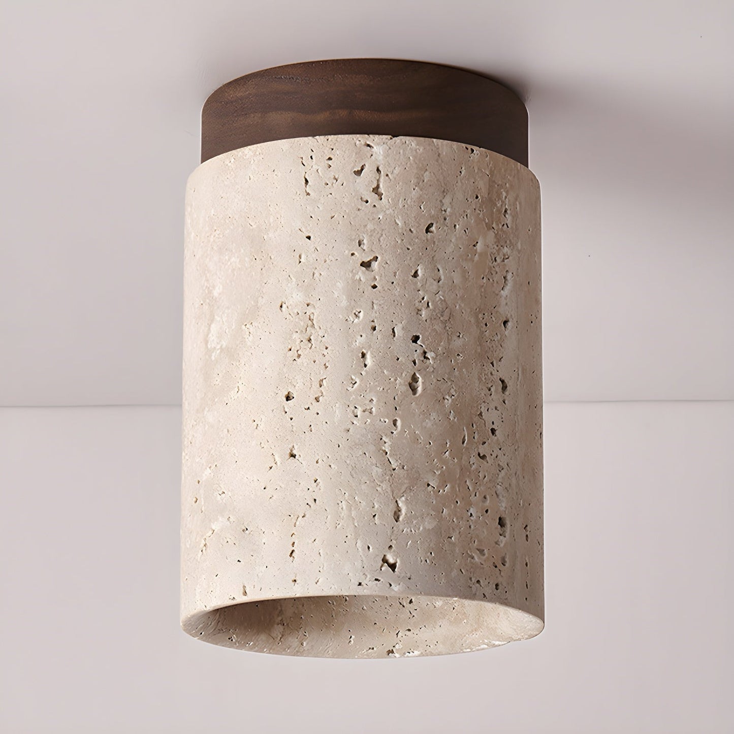 Terra Ceiling Light | Yellow Travertine Shade | Walnut Wood Base