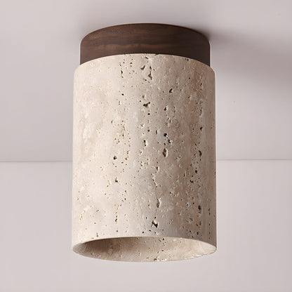 Terra Ceiling Light | Yellow Travertine Shade | Walnut Wood Base