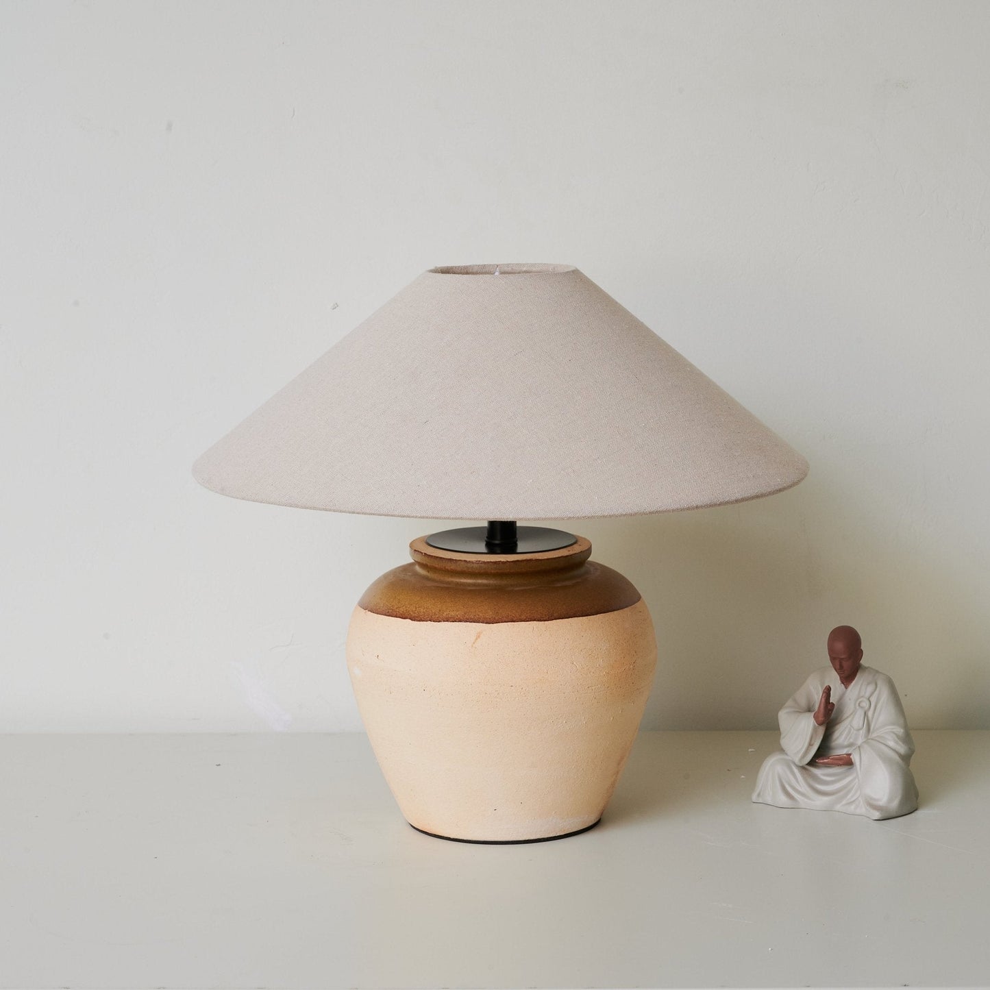Terra Glow Table Lamp | Ceramic Base | Beige and White