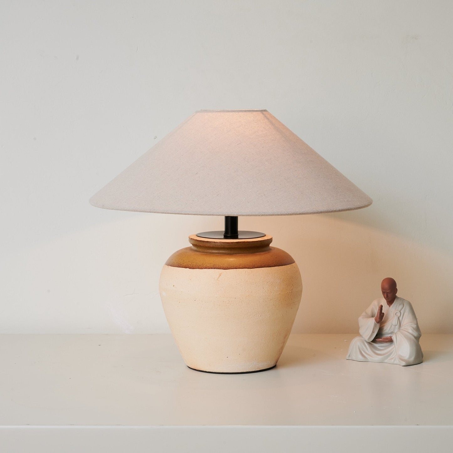Terra Glow Table Lamp | Ceramic Base | Beige and White