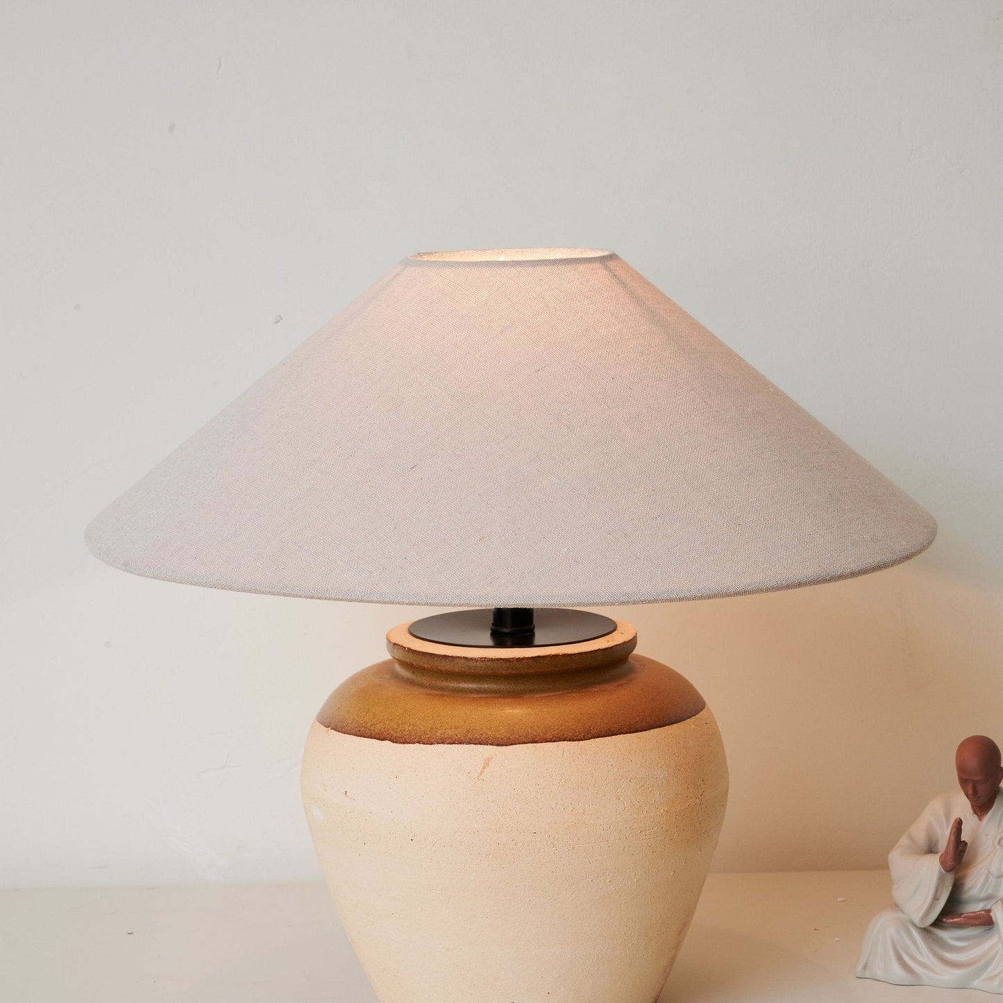 Terra Glow Table Lamp | Ceramic Base | Beige and White
