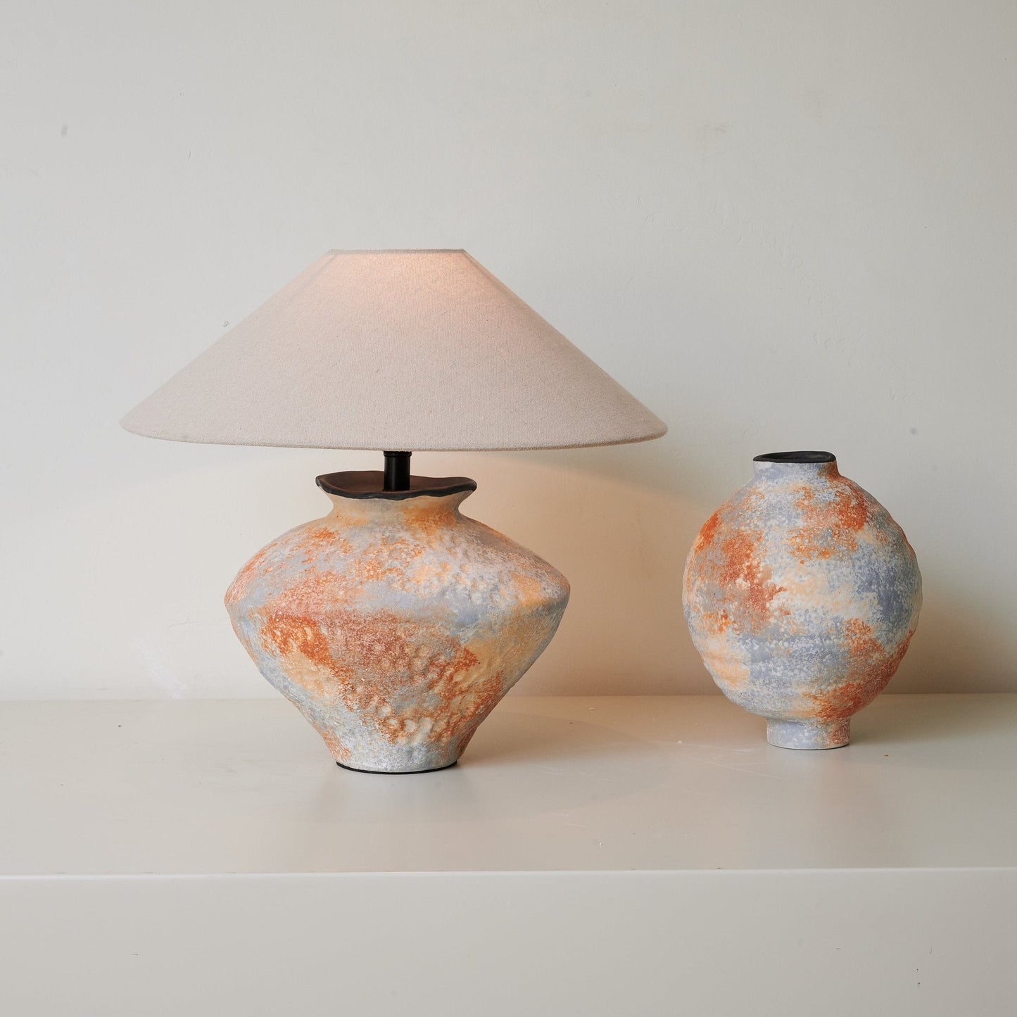 Terra Nova Table Lamp | Ceramic Base | Burnt Orange & Beige