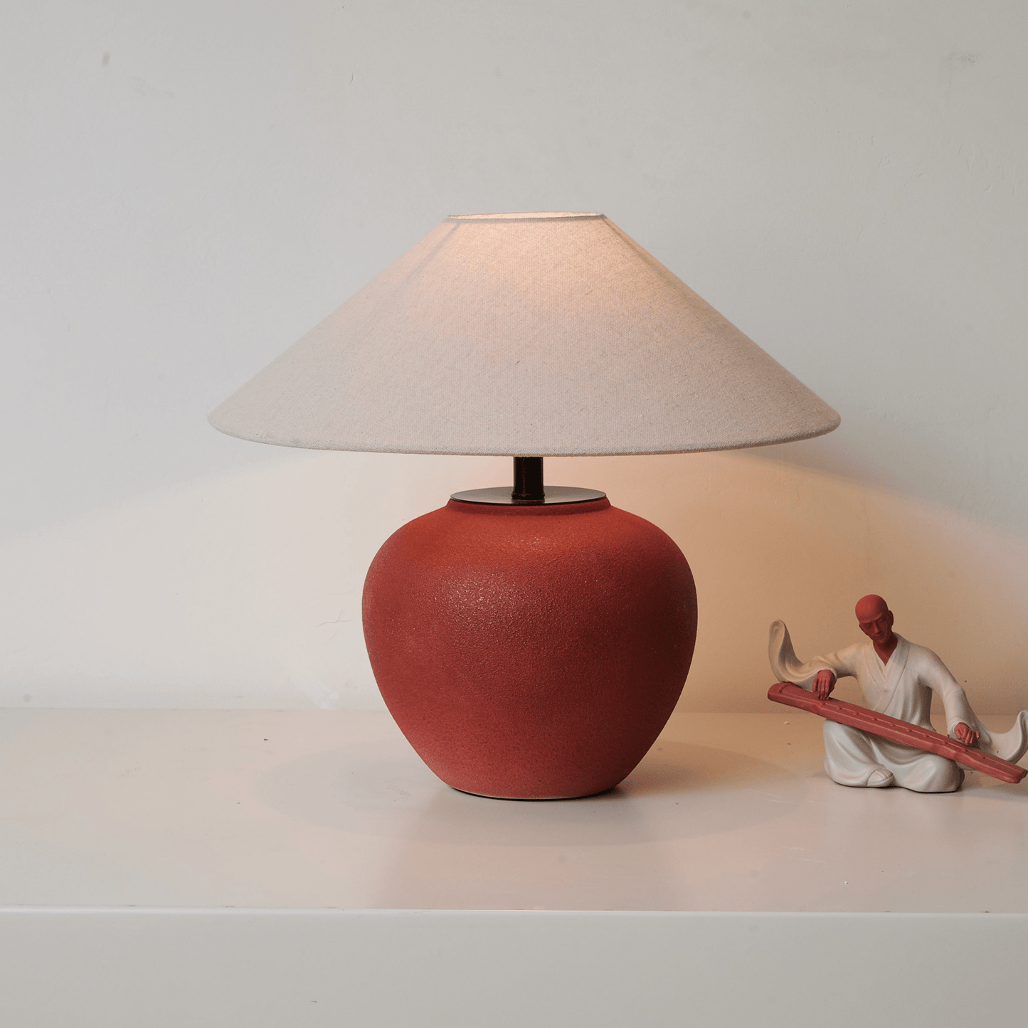 Terra Rouge Table Lamp | Red Ceramic Base | Linen Shade