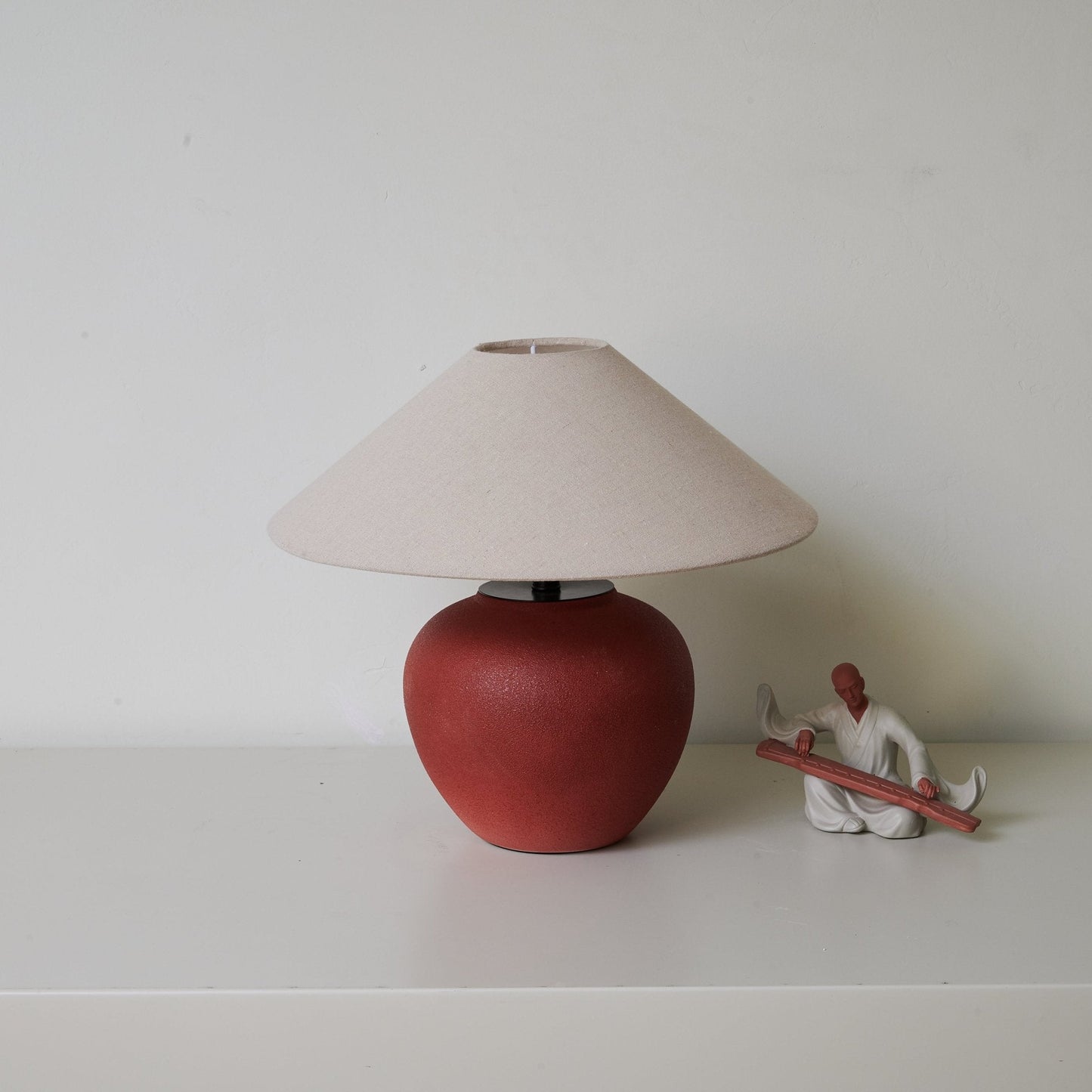 Terra Rouge Table Lamp | Red Ceramic Base | Linen Shade
