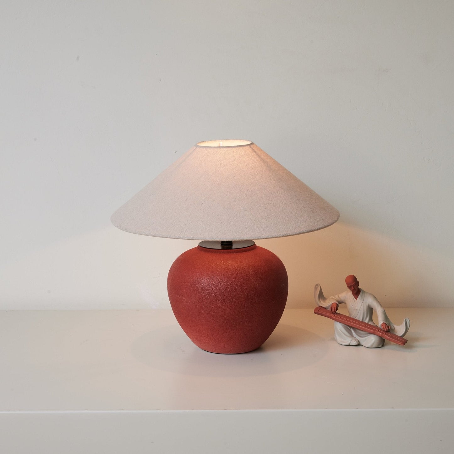 Terra Rouge Table Lamp | Red Ceramic Base | Linen Shade