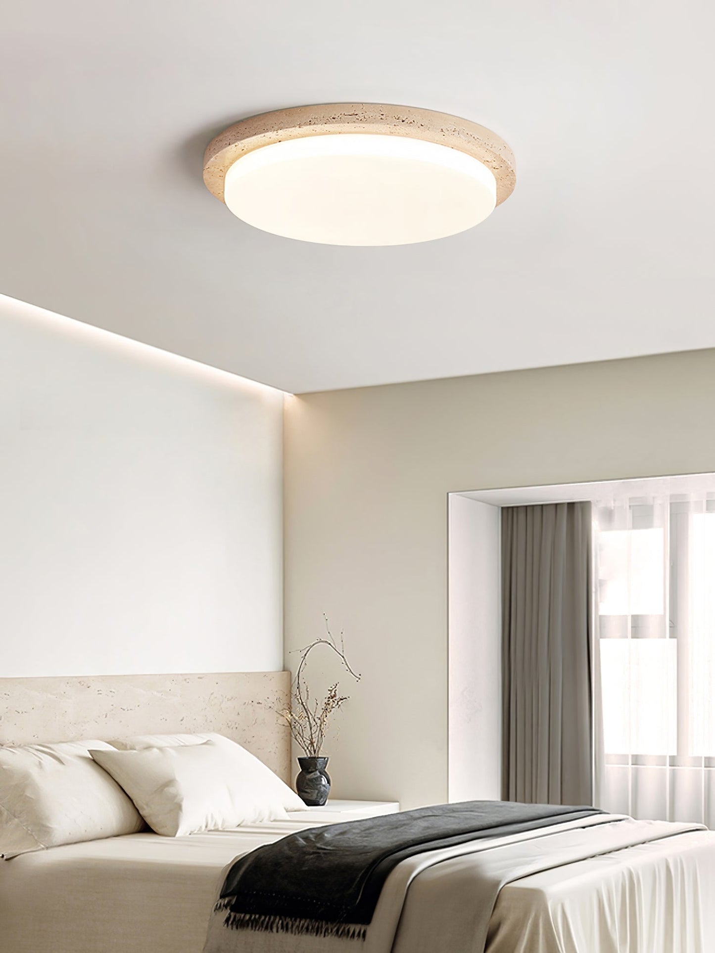 Terra Round Ceiling Light | Yellow Travertine & Acrylic | Multiple Sizes Available