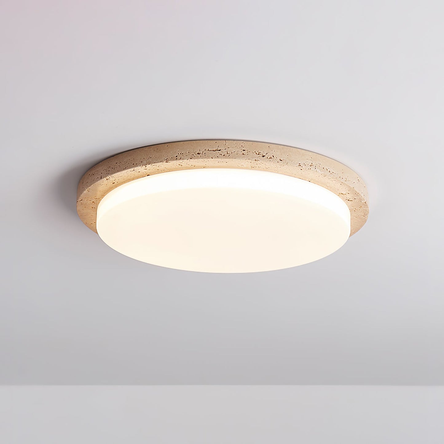 Terra Round Ceiling Light | Yellow Travertine & Acrylic | Multiple Sizes Available