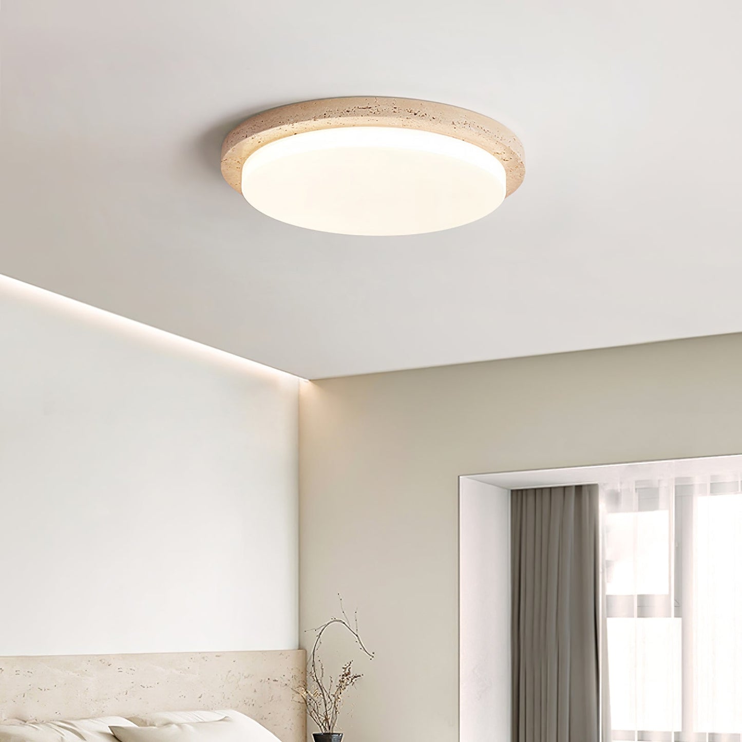 Terra Round Ceiling Light | Yellow Travertine & Acrylic | Multiple Sizes Available