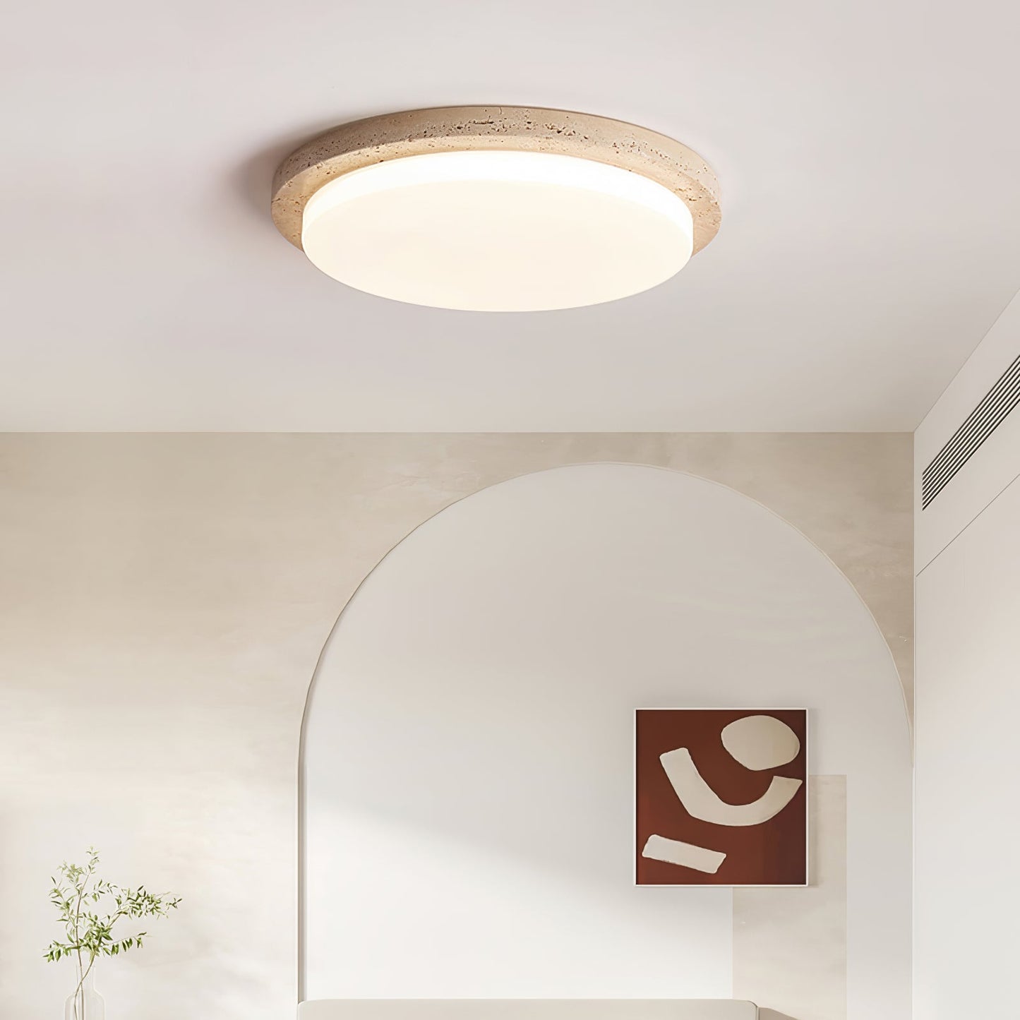 Terra Round Ceiling Light | Yellow Travertine & Acrylic | Multiple Sizes Available