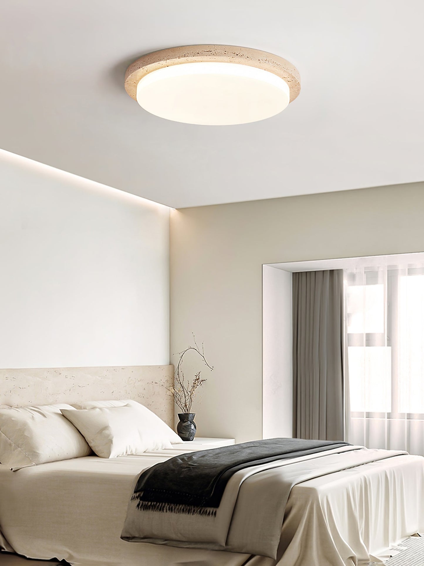 Terra Round Ceiling Light | Yellow Travertine & Acrylic | Multiple Sizes Available