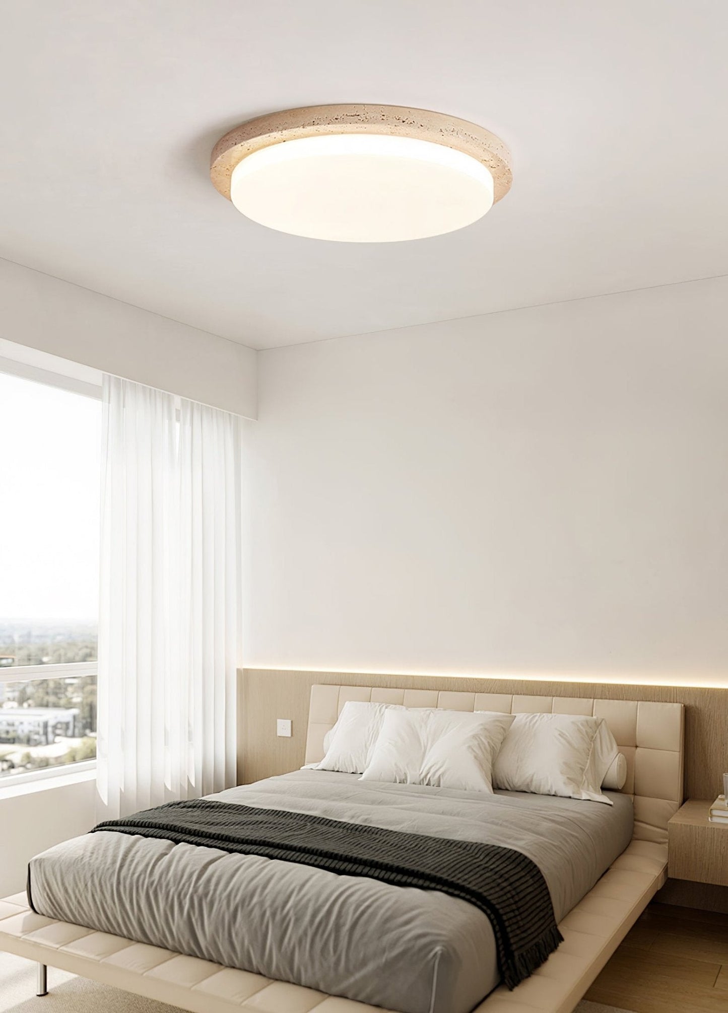 Terra Round Ceiling Light | Yellow Travertine & Acrylic | Multiple Sizes Available
