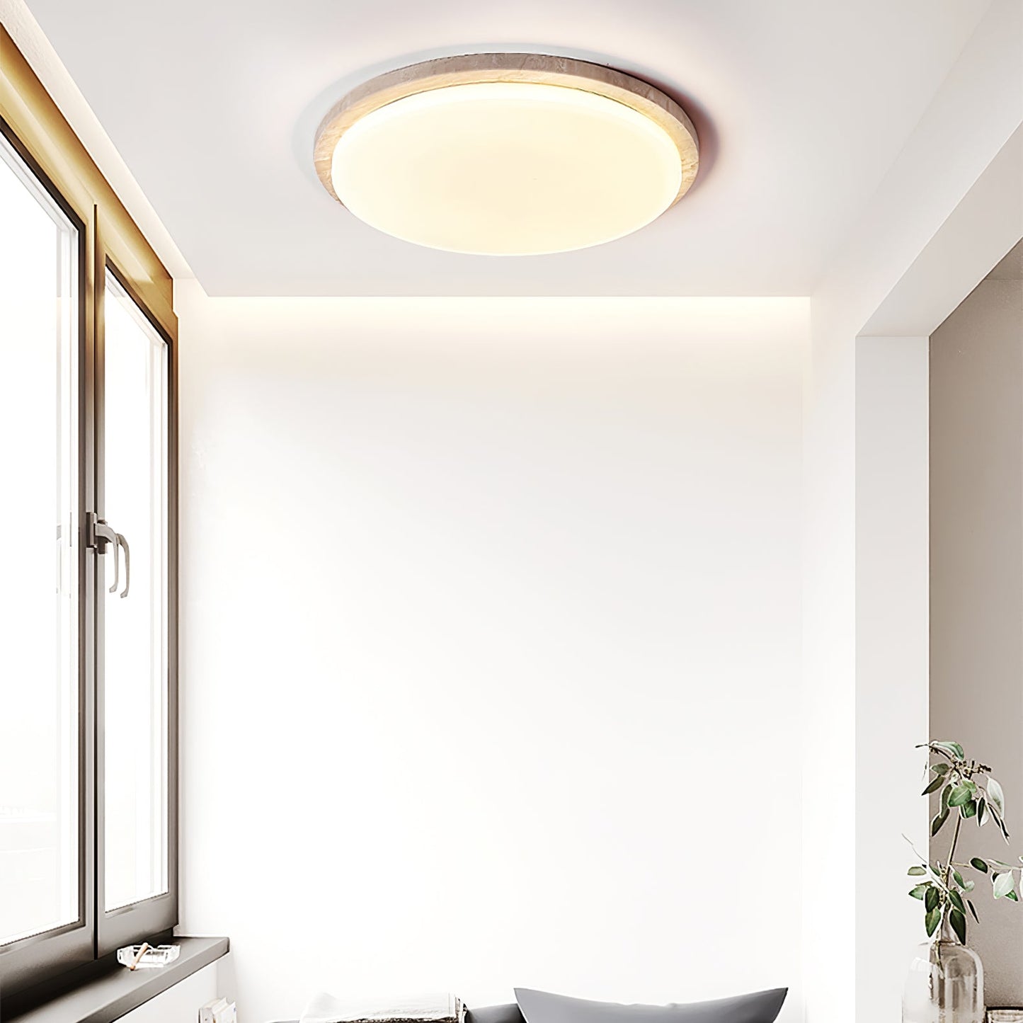 Terra Round Ceiling Light | Yellow Travertine & Acrylic | Multiple Sizes Available
