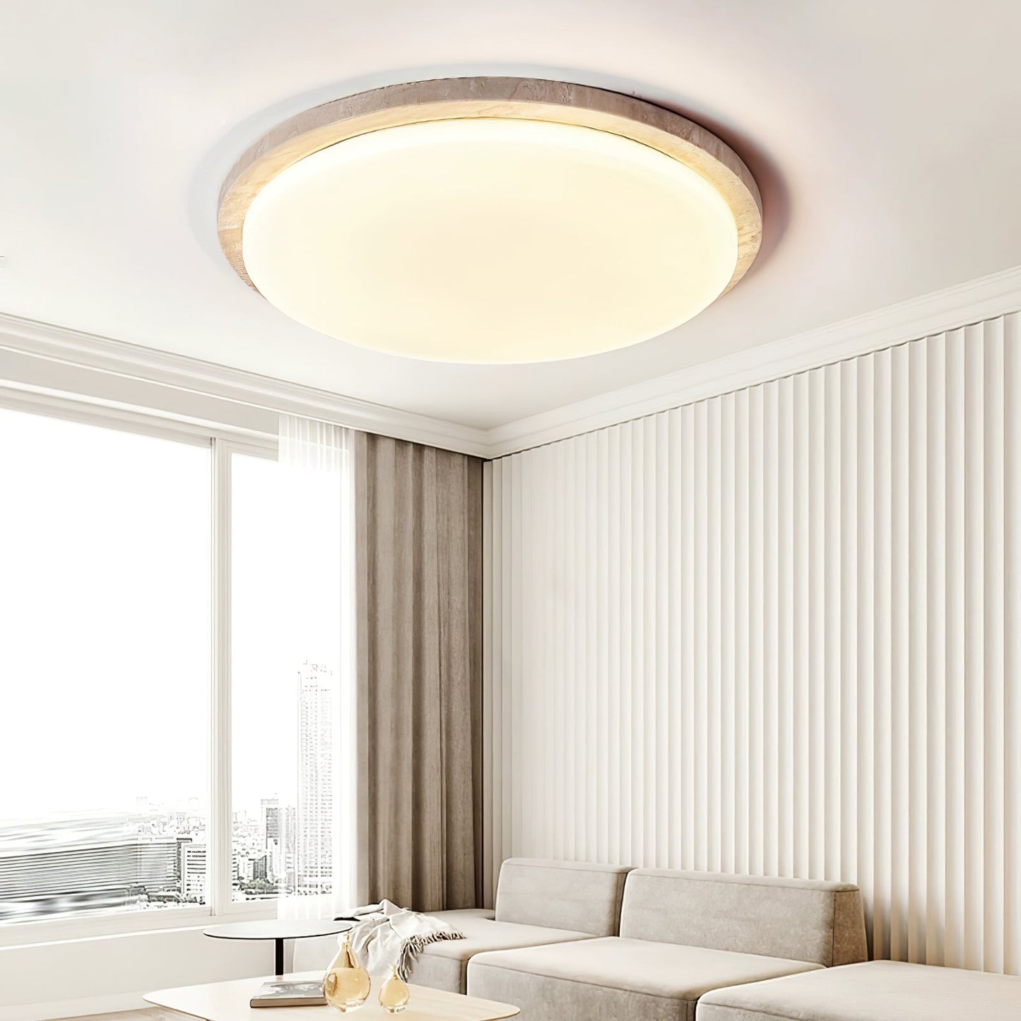 Terra Round Ceiling Light | Yellow Travertine & Acrylic | Multiple Sizes Available