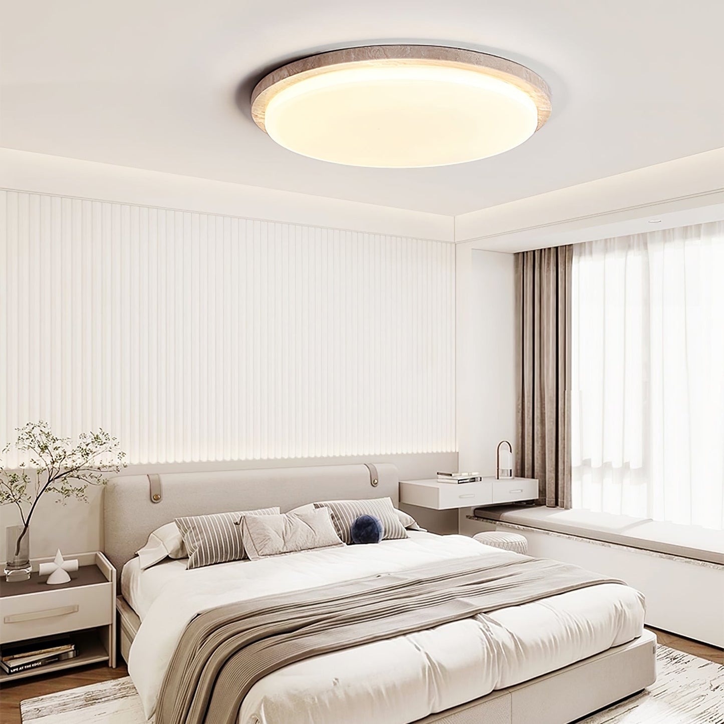 Terra Round Ceiling Light | Yellow Travertine & Acrylic | Multiple Sizes Available