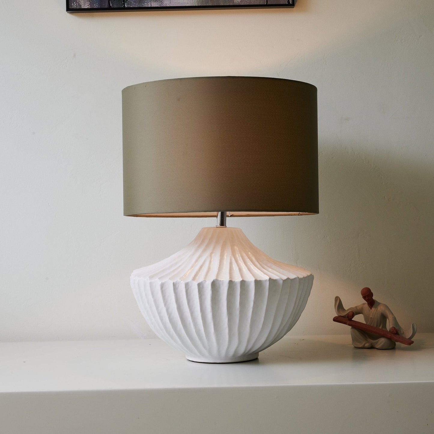 Ceramic Table Lamp | Olive Green Shade | 38cm Diameter