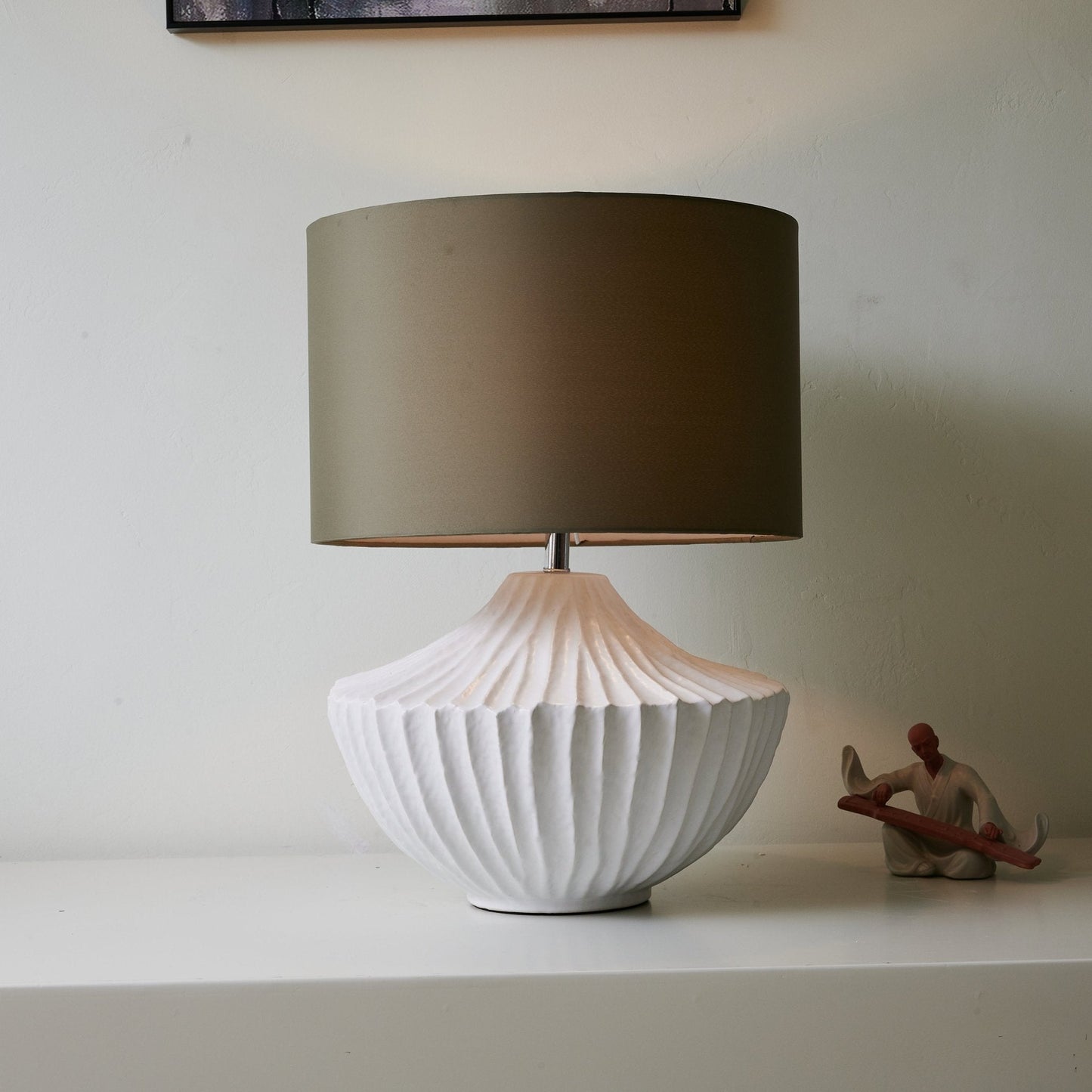 Ceramic Table Lamp | Olive Green Shade | 38cm Diameter