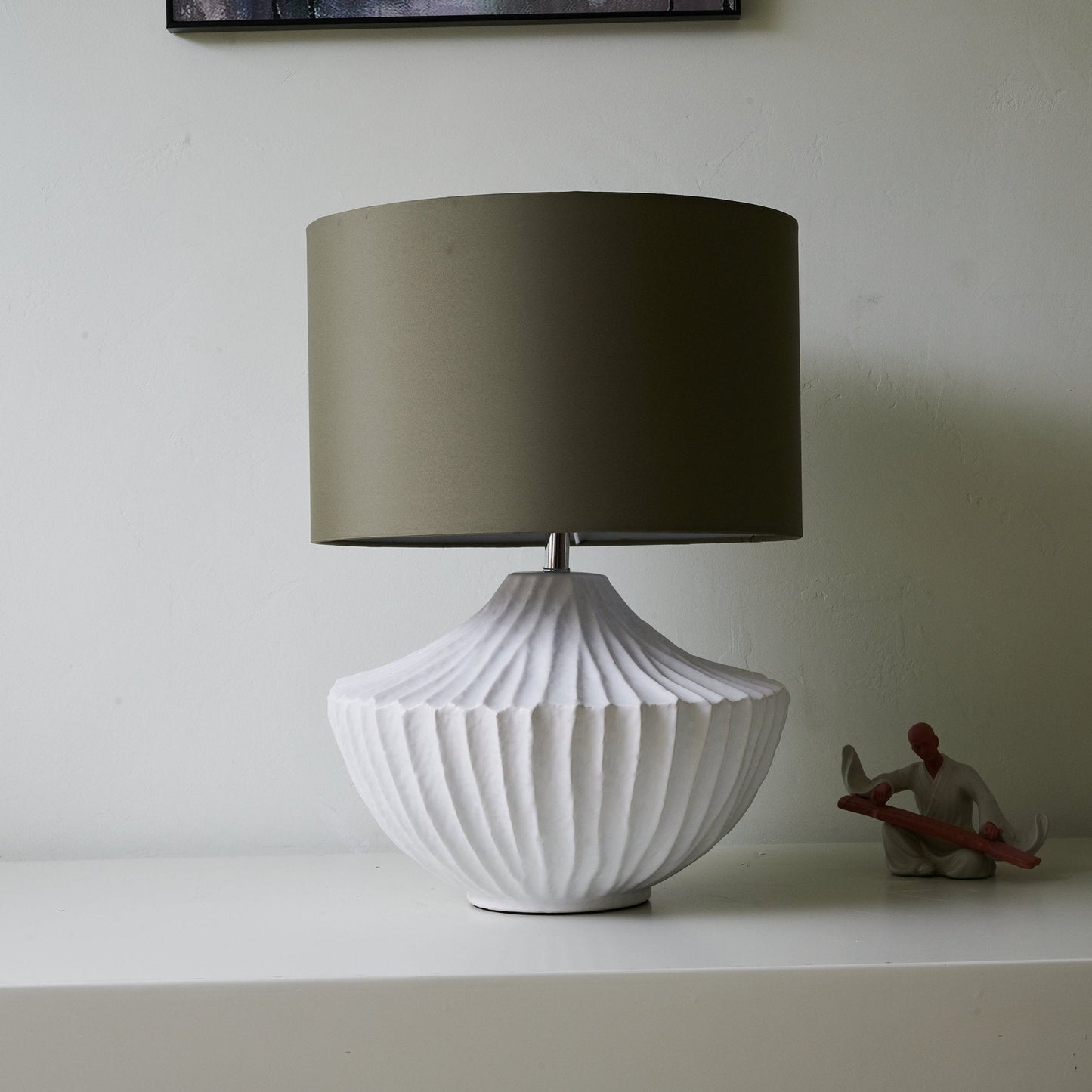 Ceramic Table Lamp | Olive Green Shade | 38cm Diameter