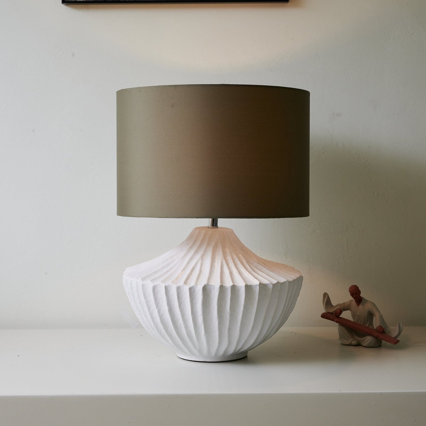 Ceramic Table Lamp | Olive Green Shade | 38cm Diameter