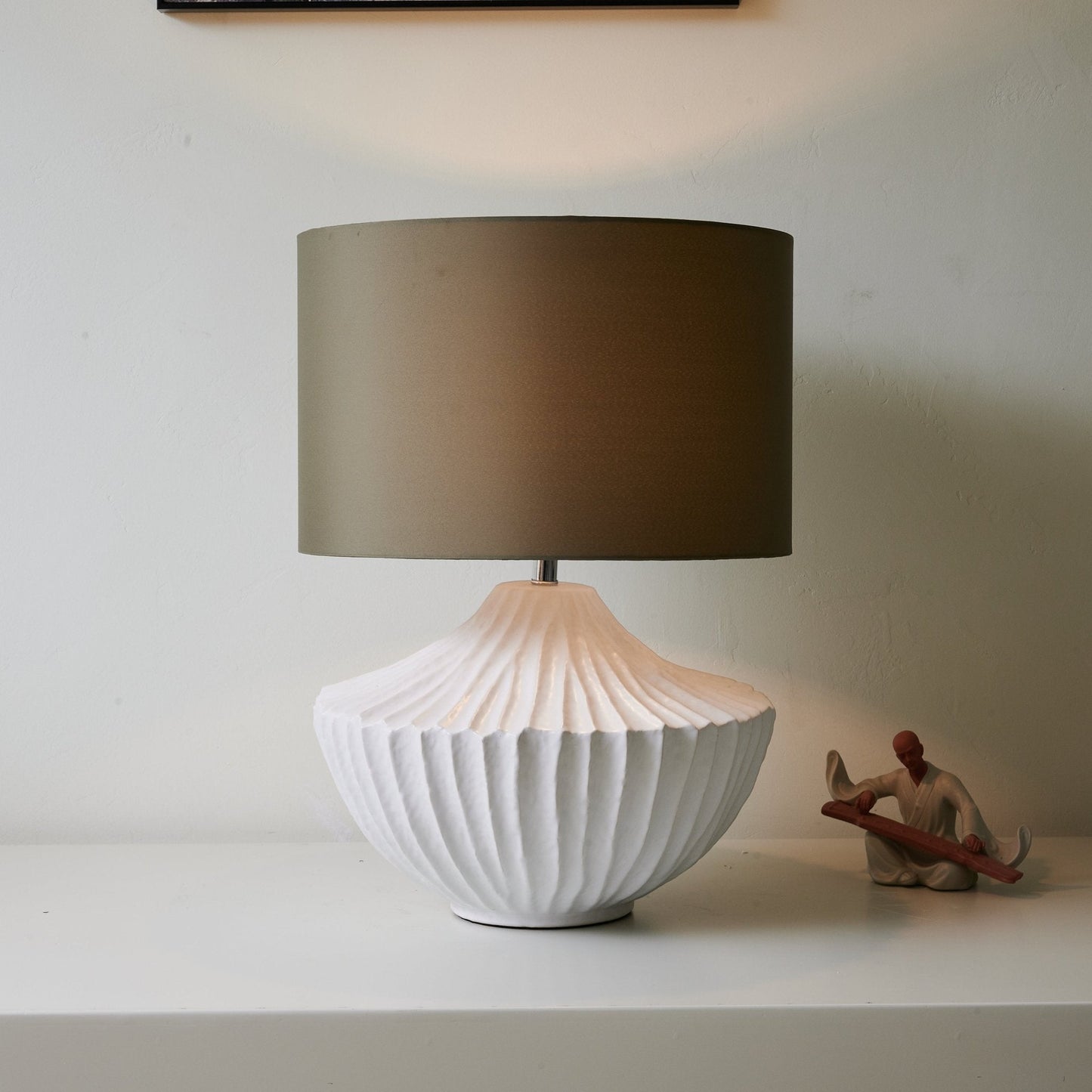 Ceramic Table Lamp | Olive Green Shade | 38cm Diameter
