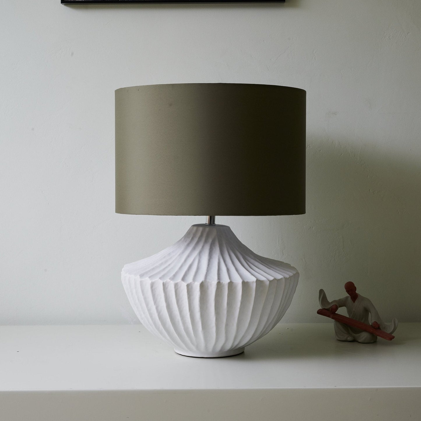 Ceramic Table Lamp | Olive Green Shade | 38cm Diameter