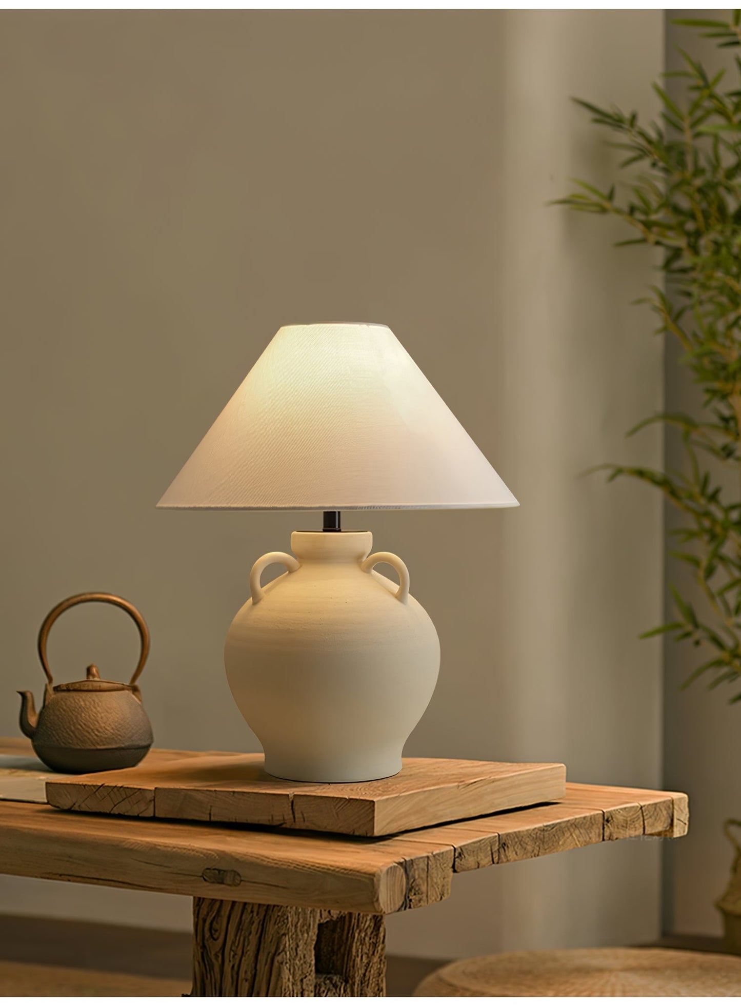 Terracotta Table Lamp | Ceramic Base with Linen Shade | 40cm Diameter