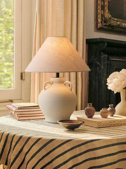 Terracotta Table Lamp | Ceramic Base with Linen Shade | 40cm Diameter