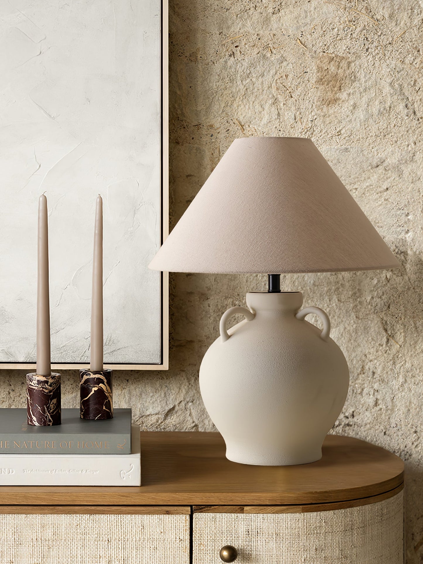 Terracotta Table Lamp | Ceramic Base with Linen Shade | 40cm Diameter