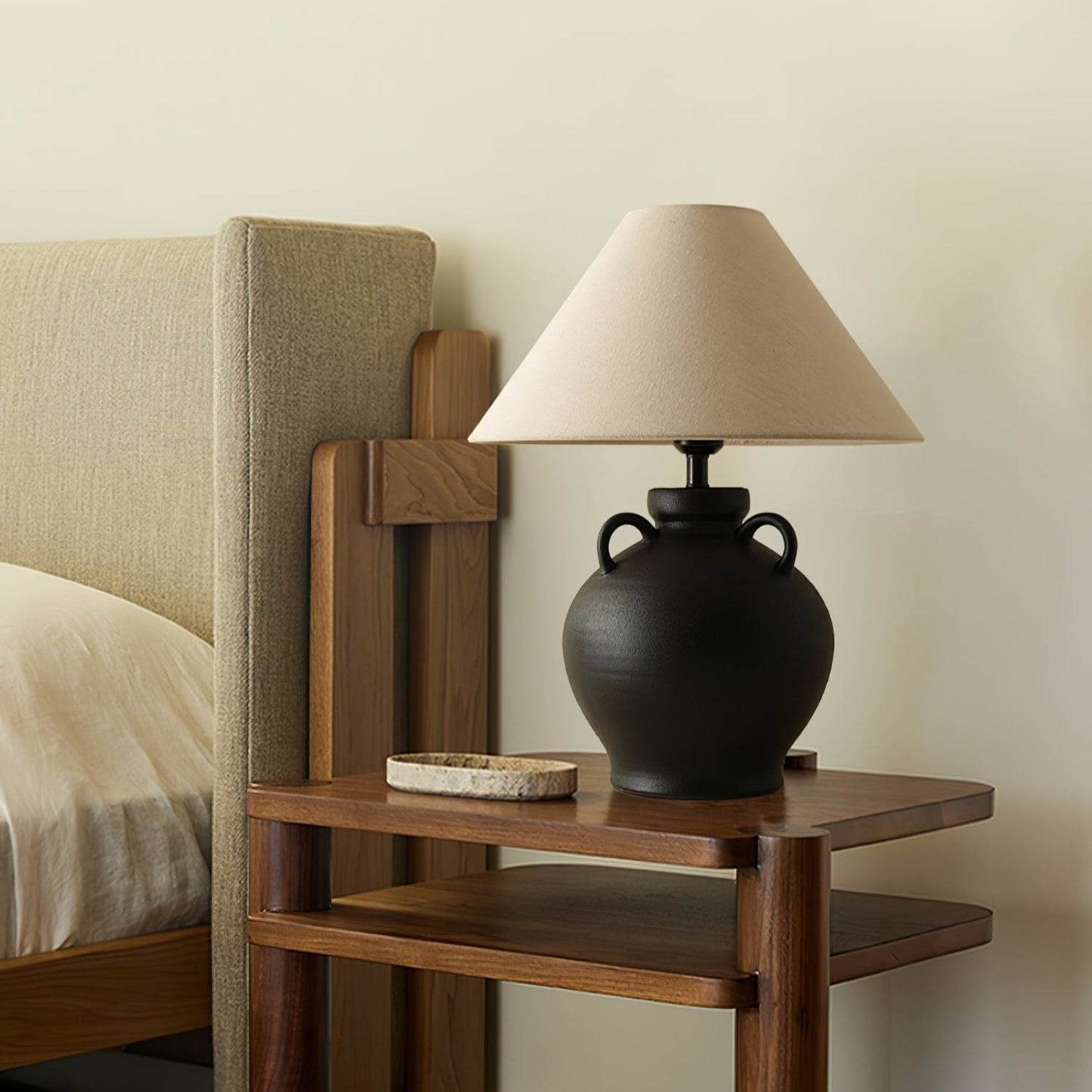 Terracotta Table Lamp | Ceramic Base with Linen Shade | 40cm Diameter