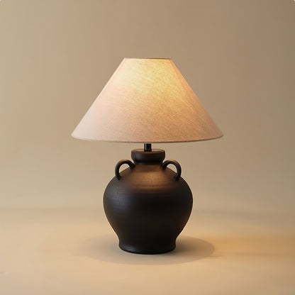 Terracotta Table Lamp | Ceramic Base with Linen Shade | 40cm Diameter