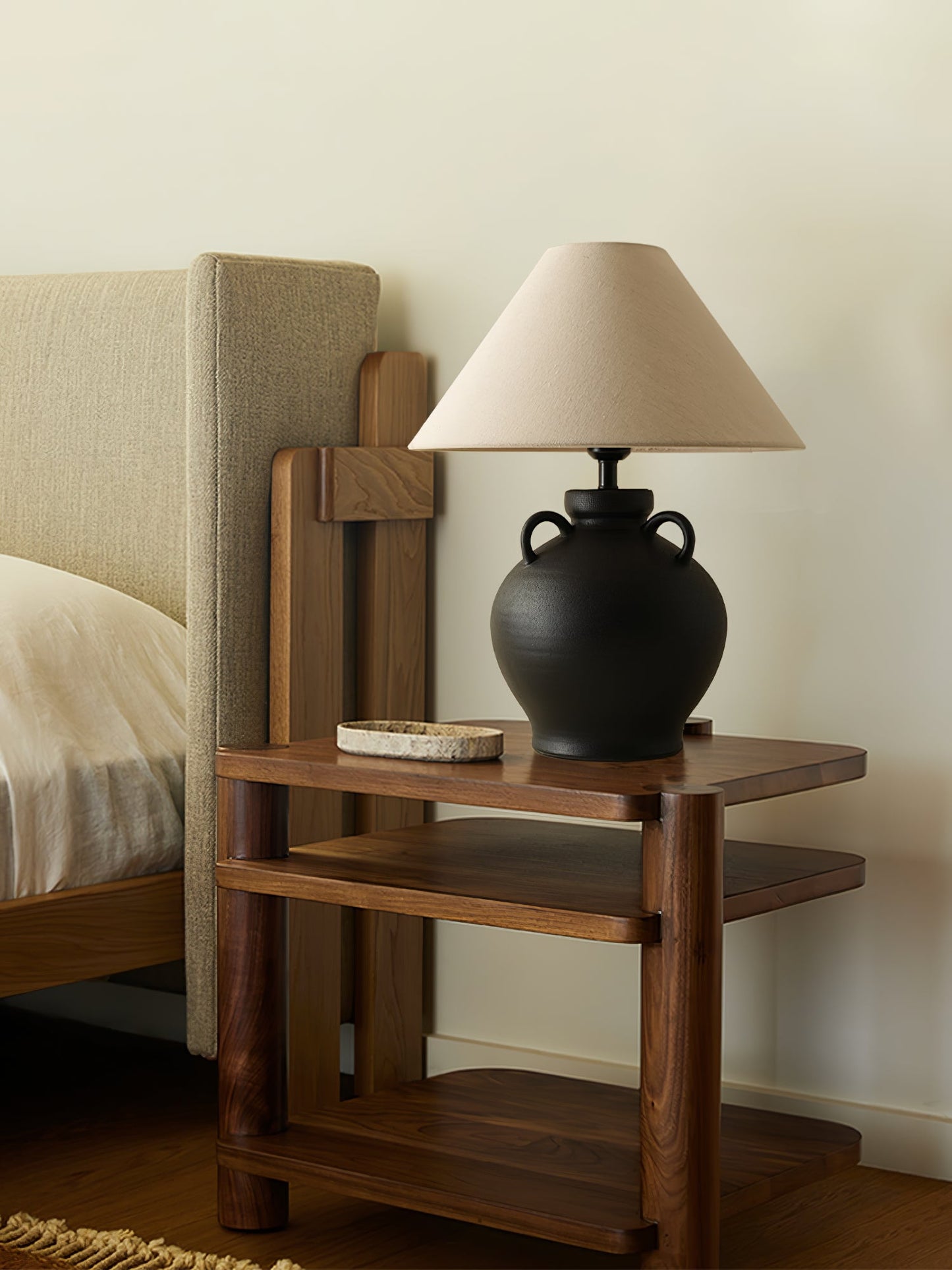 Terracotta Table Lamp | Ceramic Base with Linen Shade | 40cm Diameter