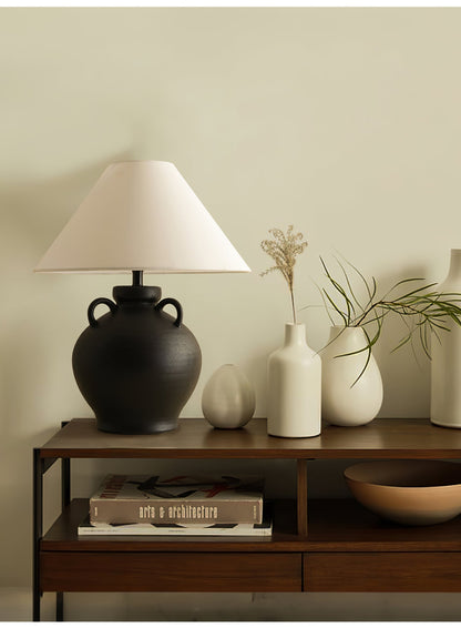 Terracotta Table Lamp | Ceramic Base with Linen Shade | 40cm Diameter