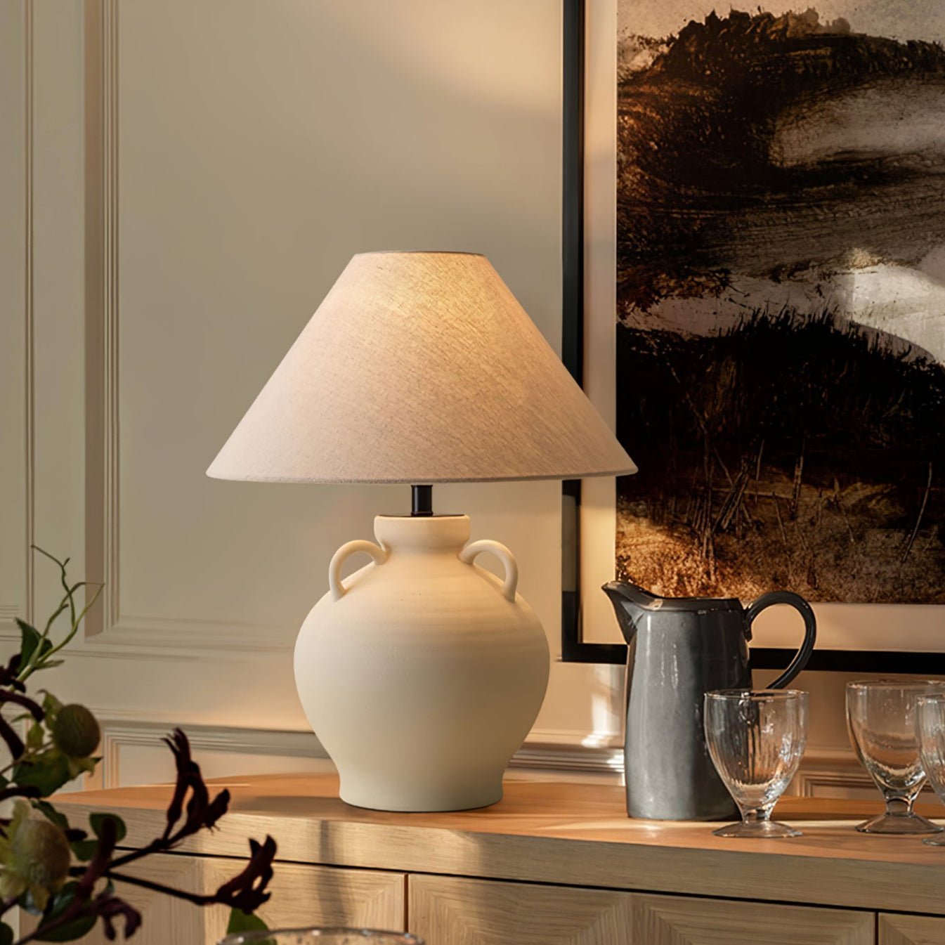 Terracotta Table Lamp | Ceramic Base with Linen Shade | 40cm Diameter