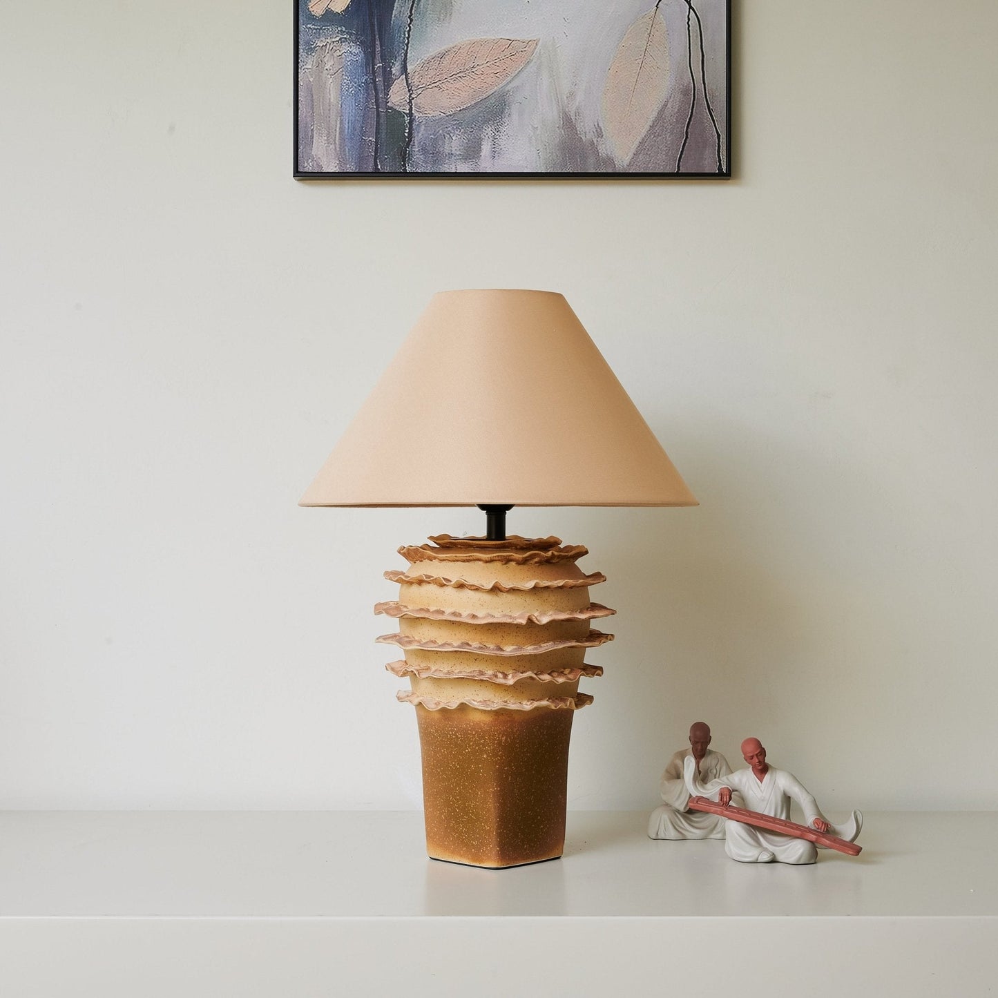 Ceramic Table Lamp | Sandy Glaze Sculptural Design | 40cm Diameter