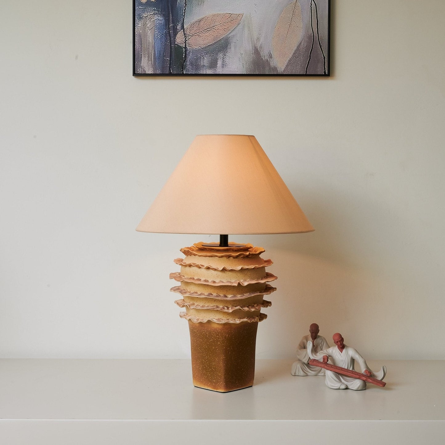 Ceramic Table Lamp | Sandy Glaze Sculptural Design | 40cm Diameter