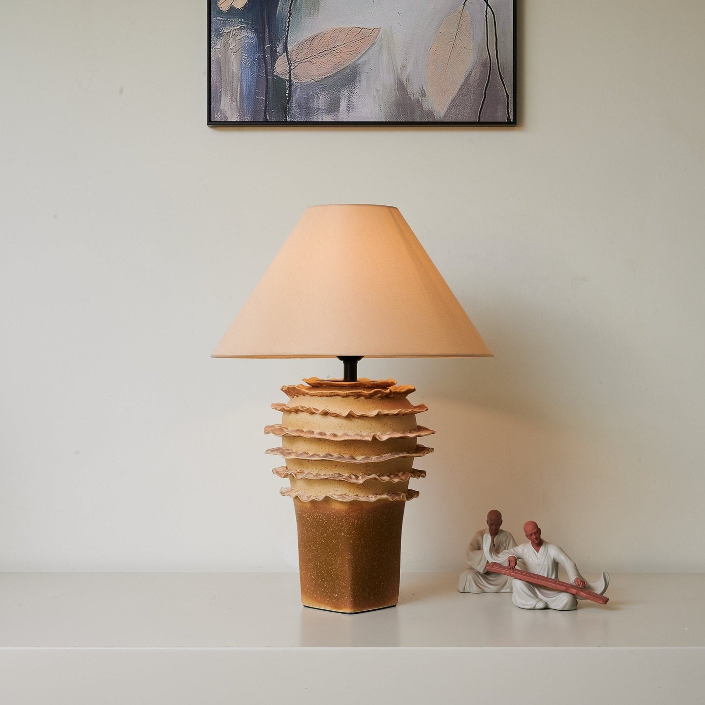 Ceramic Table Lamp | Sandy Glaze Sculptural Design | 40cm Diameter