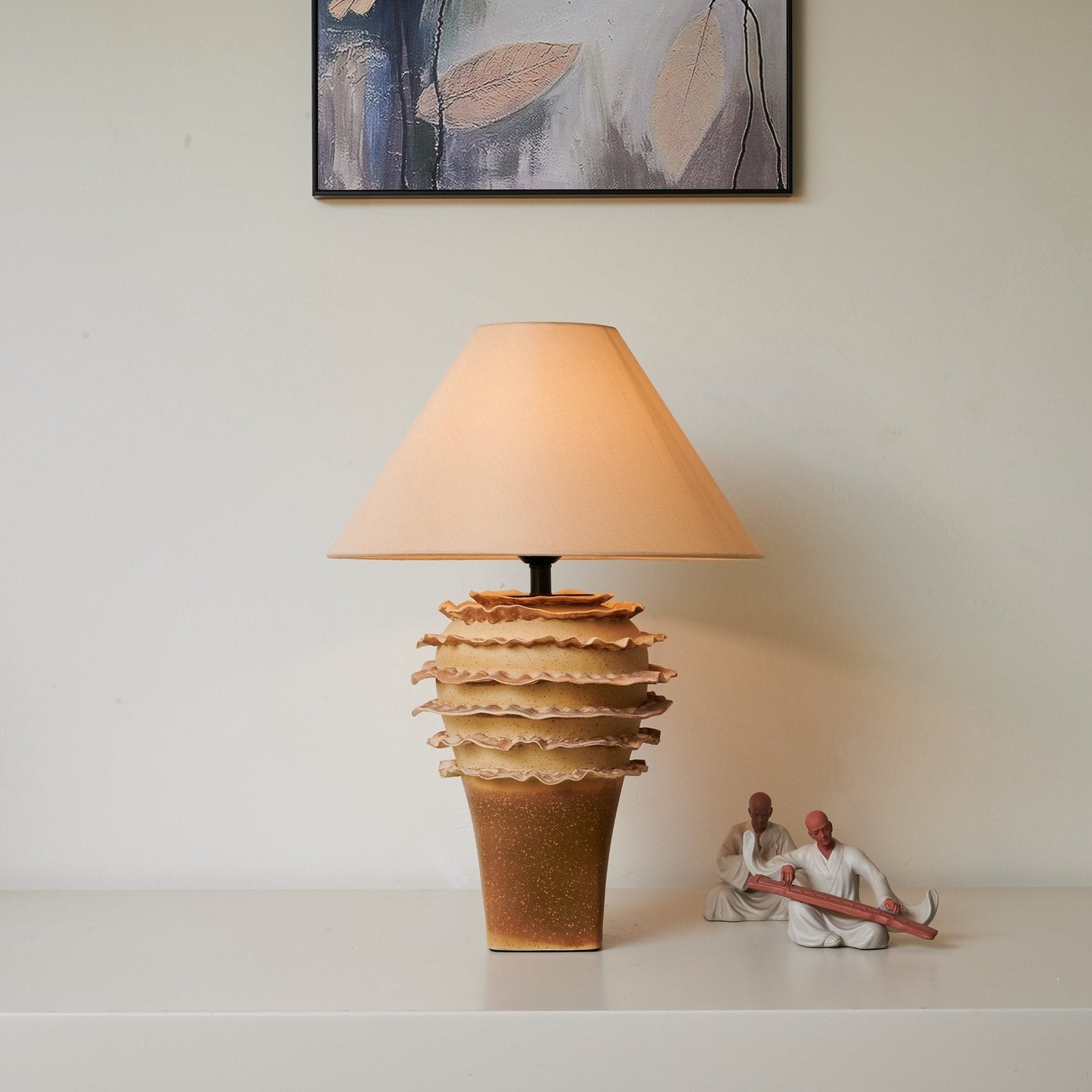 Ceramic Table Lamp | Sandy Glaze Sculptural Design | 40cm Diameter
